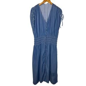 Levi's Classic Chambray Smocked Waist Button Up Adjustable Sleeve Midi Dress XL